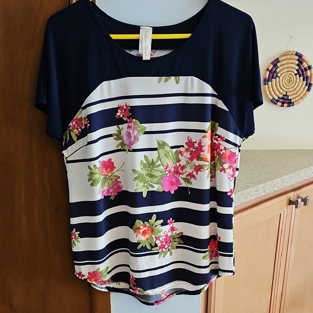 Floral and Navy Lightweight Blouse NWOT
